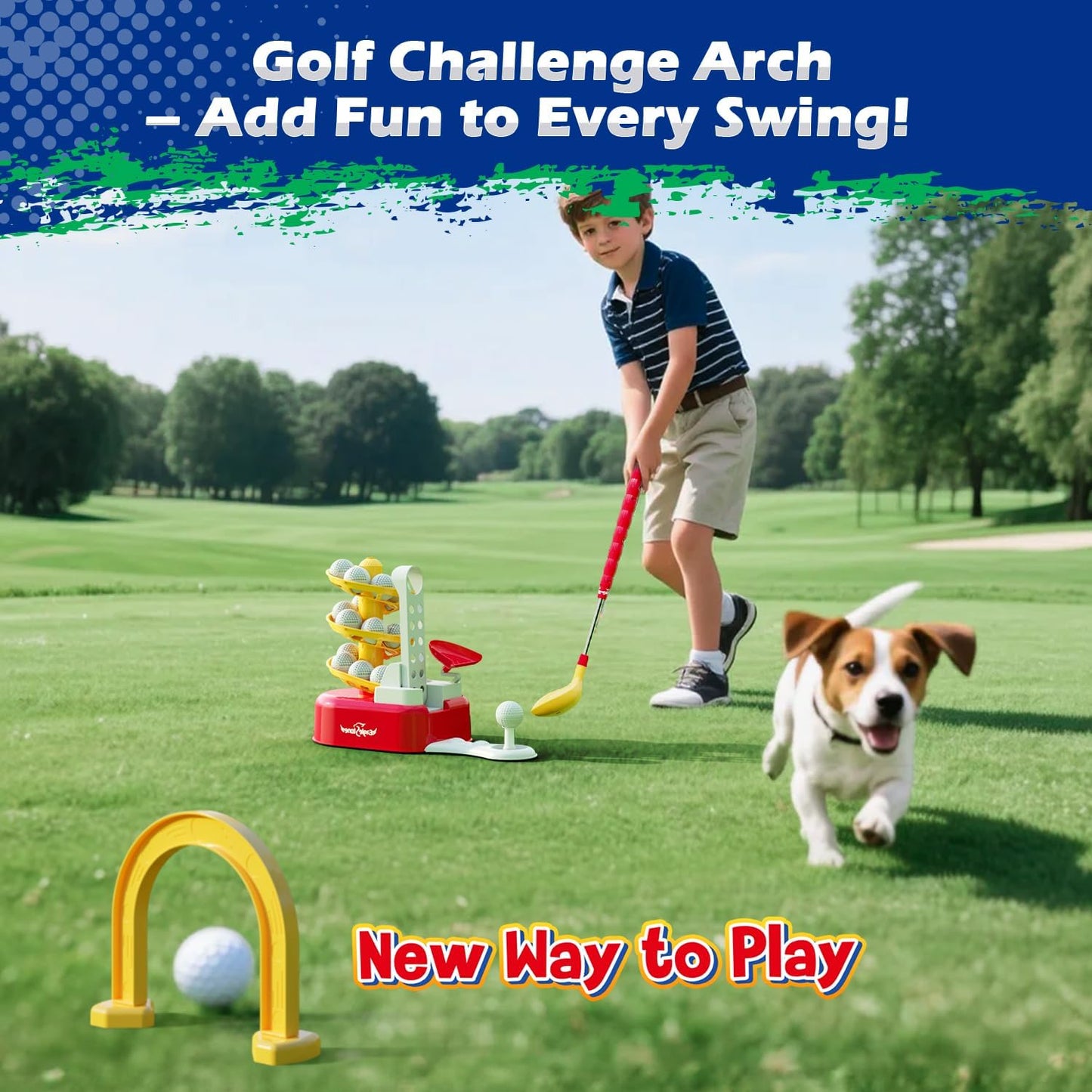 EagleStone Toddler Golf Set with Foot Pedal Launcher, Kids Golf Toy for Ages 3-8, Includes Adjustable Golf Club, 15 Balls & Golf Cart, Indoor&Outdoor Sports Gift for Boys and Girls