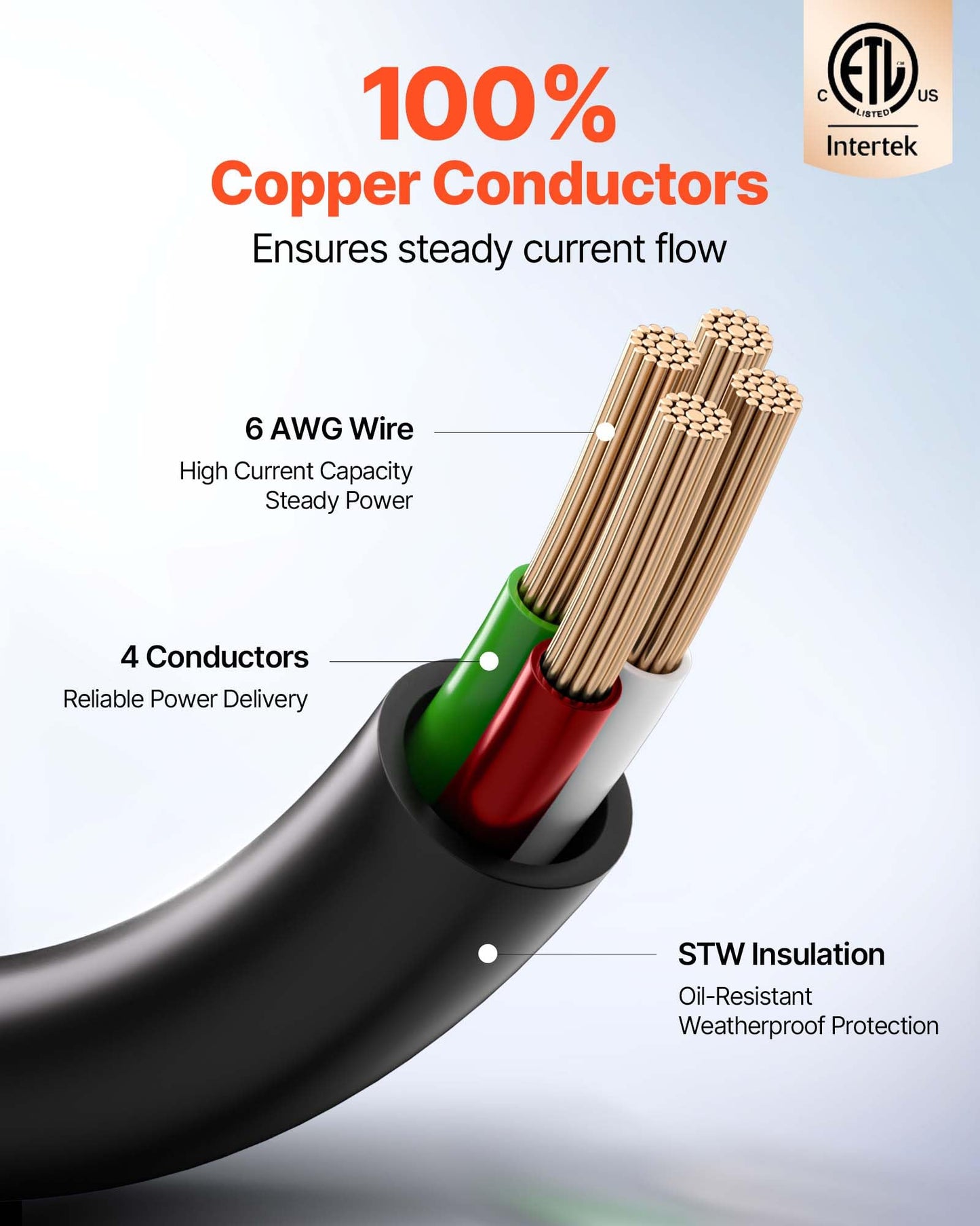Vevor 100 Ft Rv Extension Cord, 50 Amp, 125V 7500W Heavy Duty Stw 6/3 + 8/1 Gauge Wire, Nema 14-50P Male Nema 14-50R Female Plug