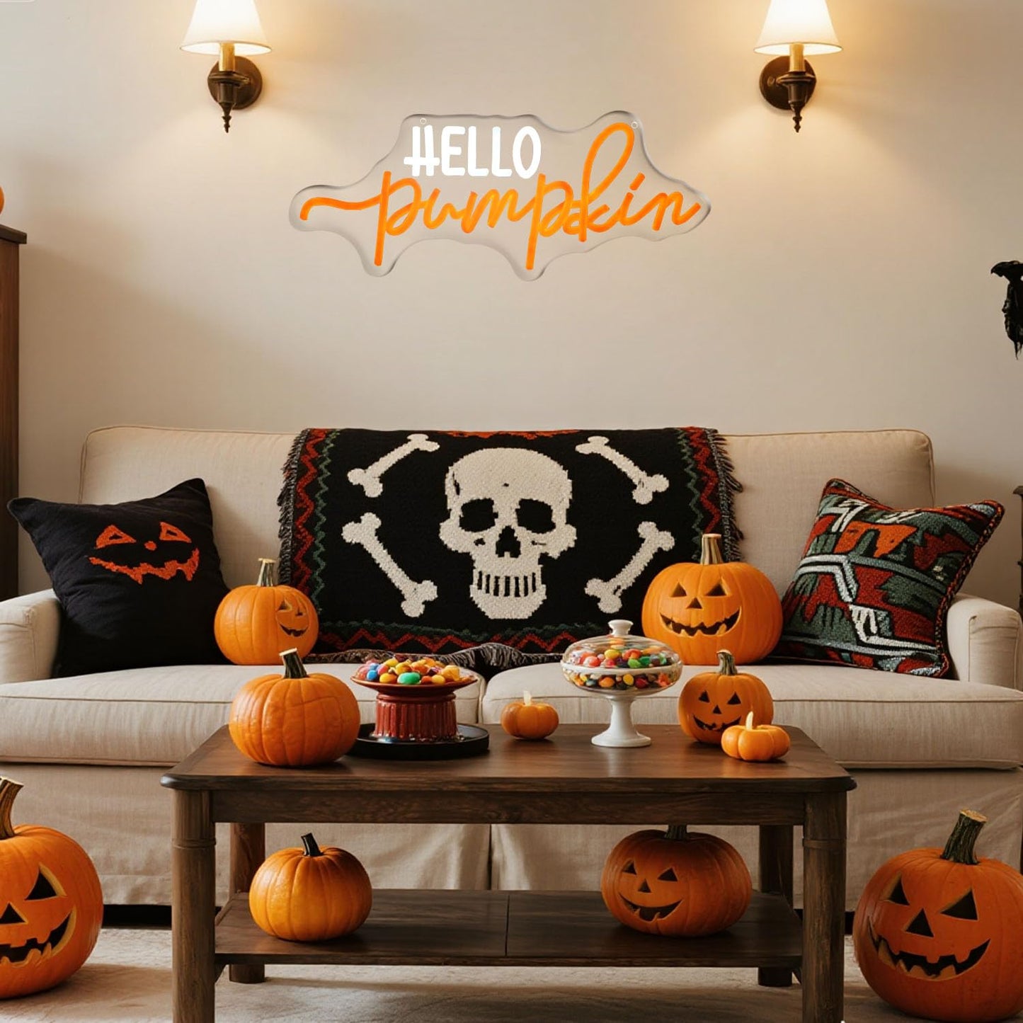 Hello Pumpkin Neon Light Sign Fall Led Wall Decor With Glowing Orange Pumpkin Neon Signs For Autumn Thanksgiving Halloween Or Spooky Party Decoration - Home Bar Caf? Window Light