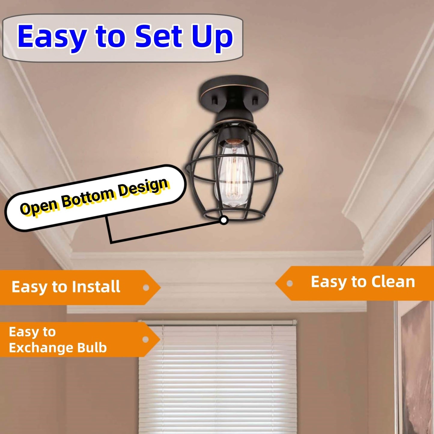 Wisbeam Semi Flush Mount Ceiling Light, E26, Metal, Etl Rated, 1-Pack Bronze, Model Ws-Cl018, Max 60W, Bulbs Not Included
