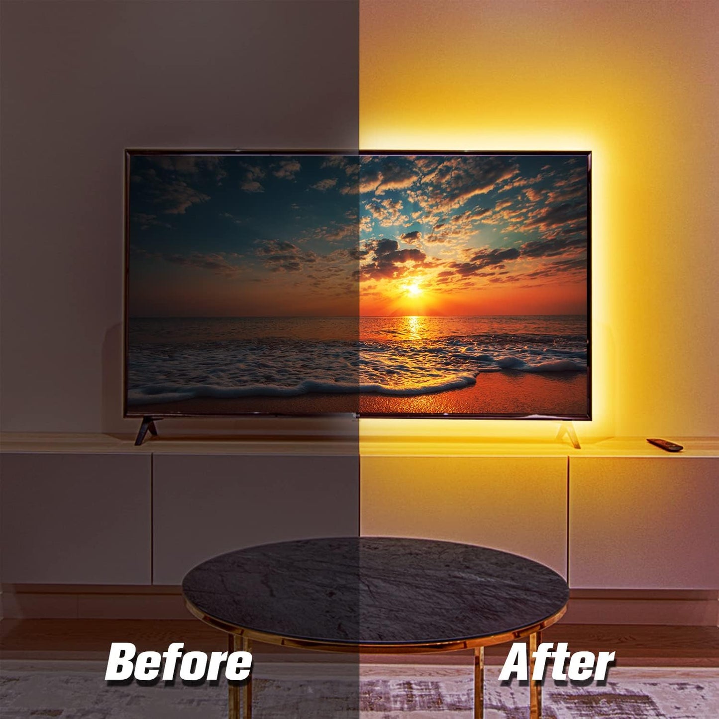phopollo LED Strip Lights for TV 65-75 inch, 15FT Bluetooth Color Changing Backlight, Model PTV45WILSL, Multicolor