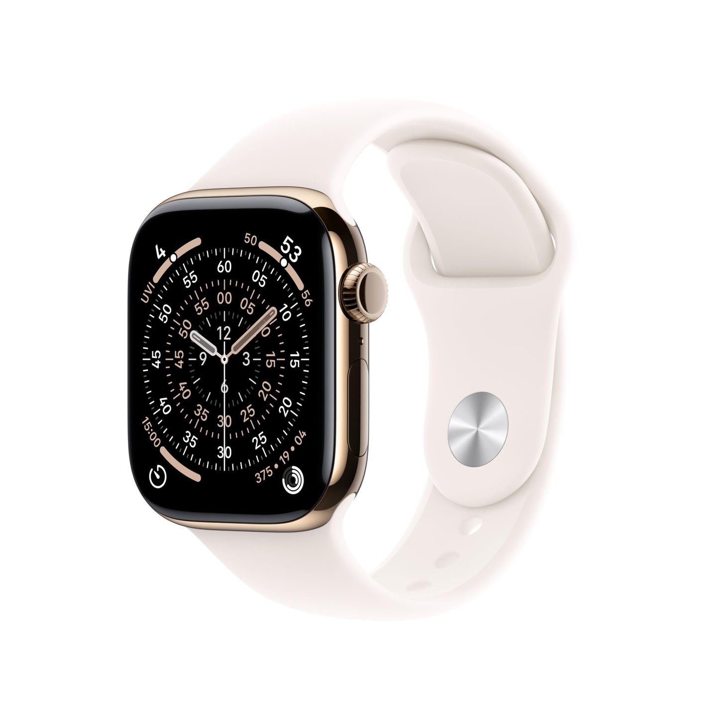 Apple Watch Series 11 [GPS + Cellular 42mm] Smartwatch with Gold Titanium Case with Light Blush Sport Band - S/M. Sleep Score, F