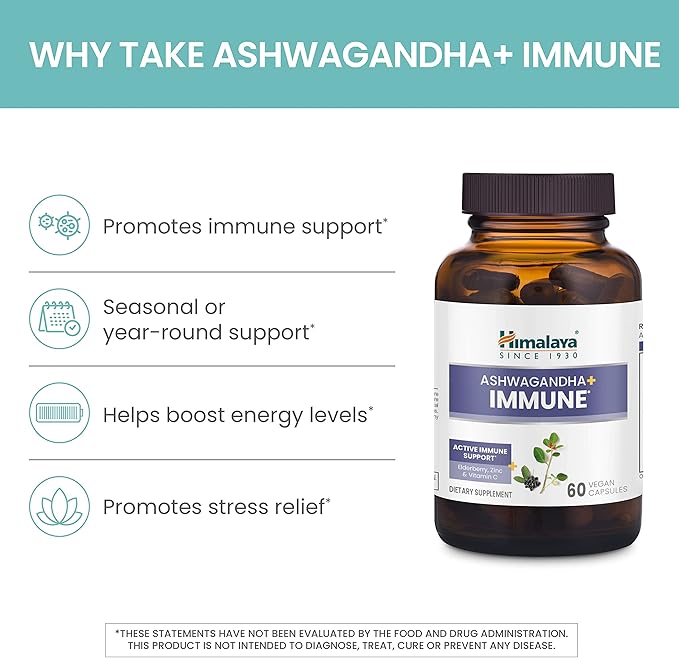 Himalaya Hello Energy with Ashwagandha for Adrenal Support & Daily Energy and & Ashwagandha +Immune with Vitamin C for Active Immune Support, 60 Capsules Each - Bundle