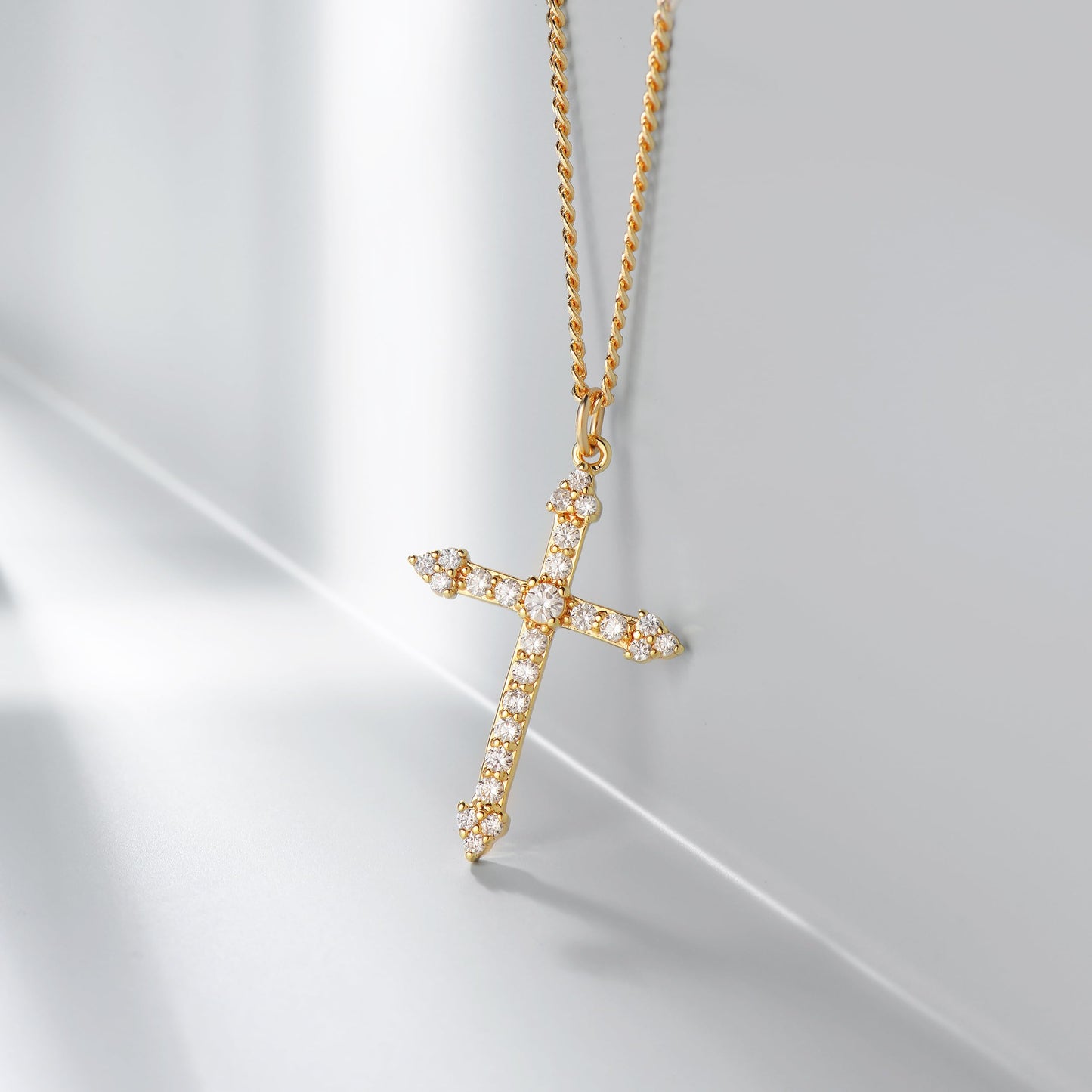 Fettero 14K Gold Plated Cross Necklace, Cross Faith Zircon Blank Pendant Dainty Chain Simple Tiny Jewelry Gift for Women