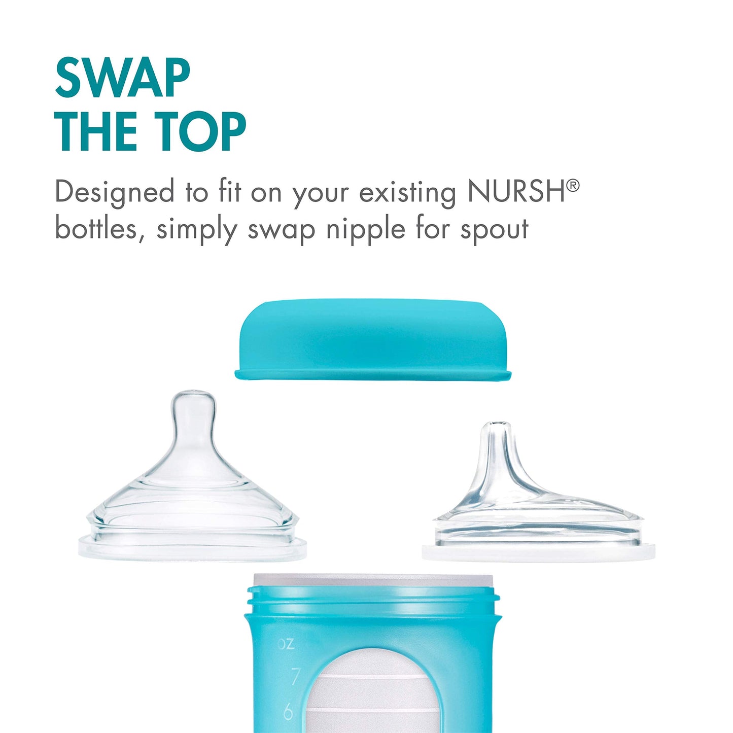 Boon Nursh Silicone Sippy Cup Lid - Convertible Transitional Sippy Spouts for Nursh Baby Bottles - Sippy Cup Lids for Babies - Baby Feeding Supplies - Ages 6 Months and Up - 3 Count