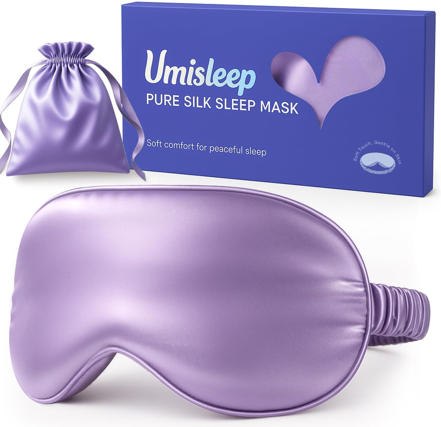 Umisleep Pure Soft Silk Sleep Mask [22 Momme 6A], Light Blocking Eye Mask with Upgraded Nose Pad, Breathable Sleeping Mask for Women Men, Elastic Bindfold with Travel Pouch, Purple