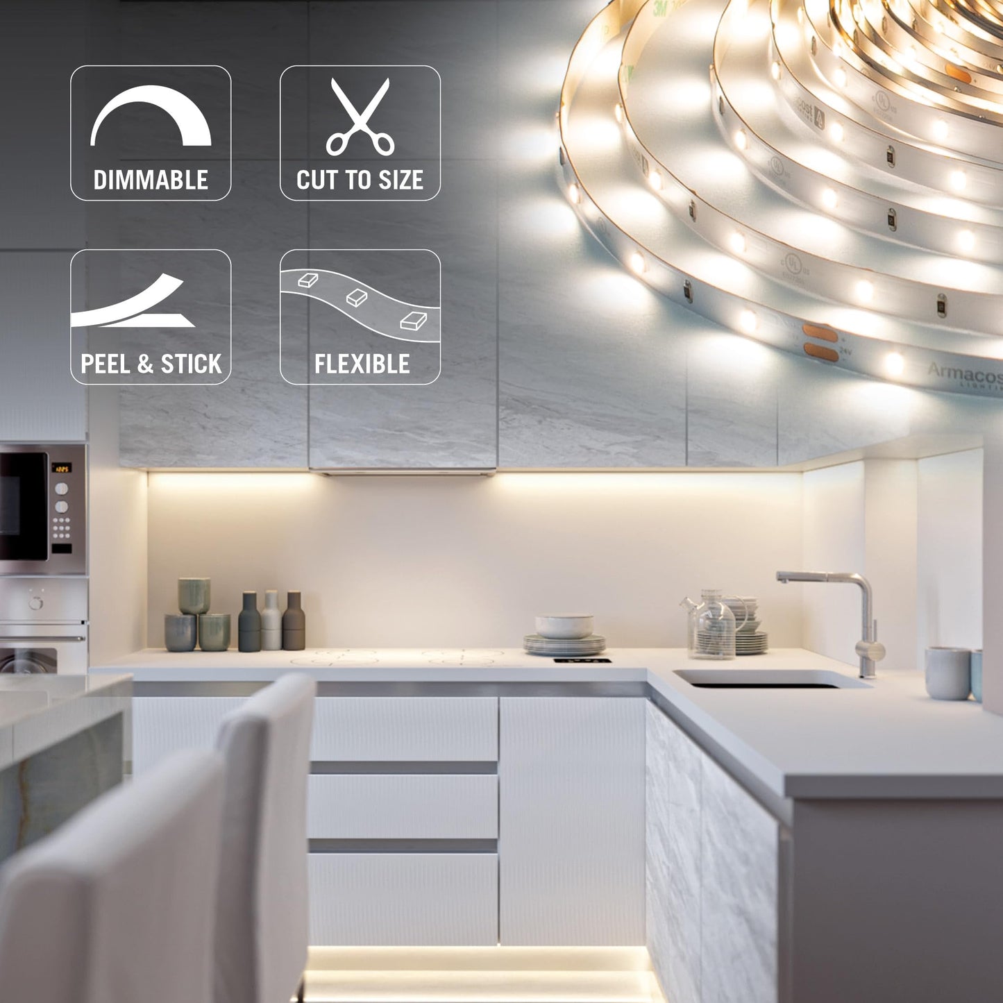 Armacost Lighting Ribbonflex Pro 24V White Led Strip Lights 30 Led/M  4000K  32.8 Ft 154250