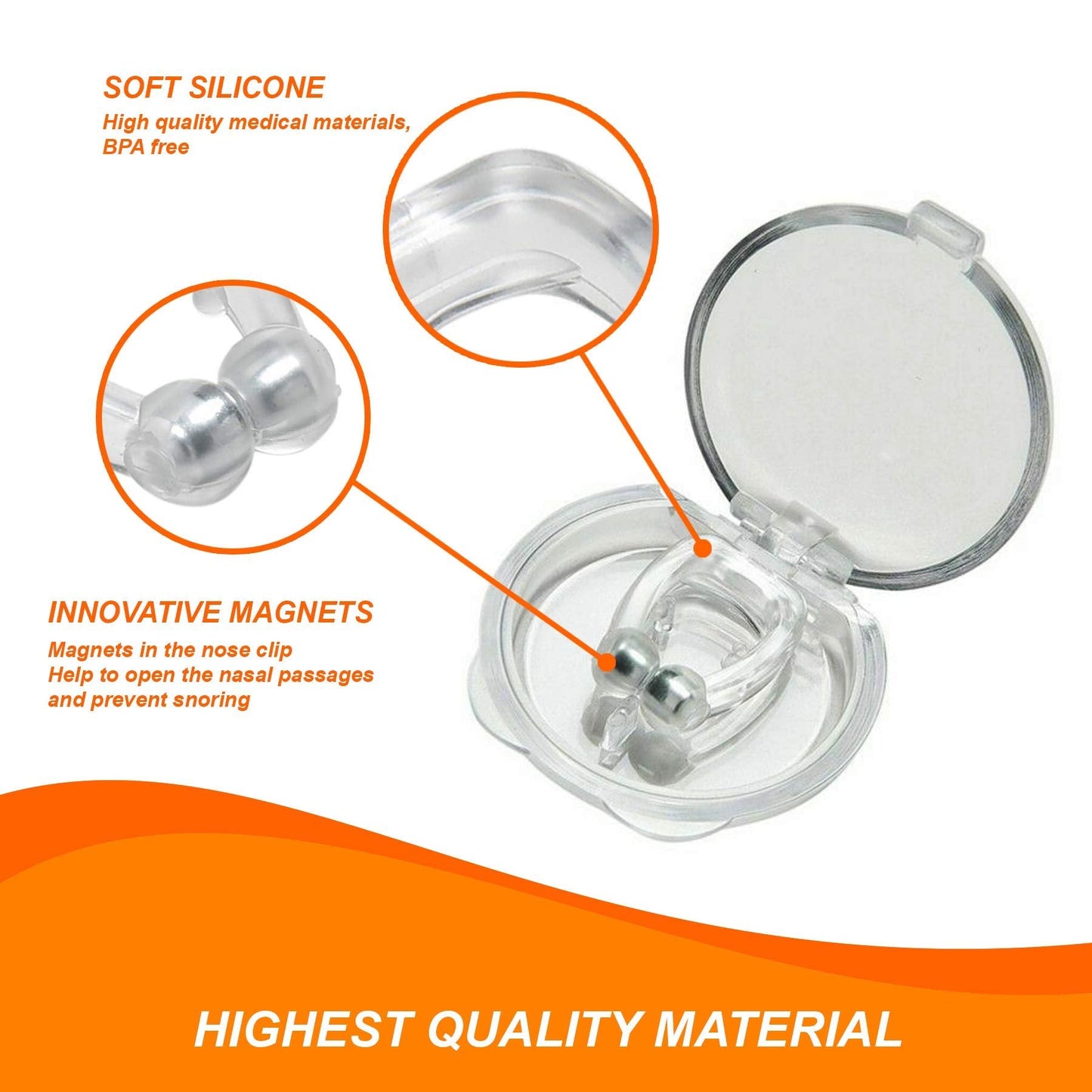 Mobi Lock Magnetic Nasal Clip (Pack of 12) - Silicone Nose Clip - A Simple Solution for Nasal Snorers - Reusable Snoring Device to Enjoy a Peaceful Night's Sleep