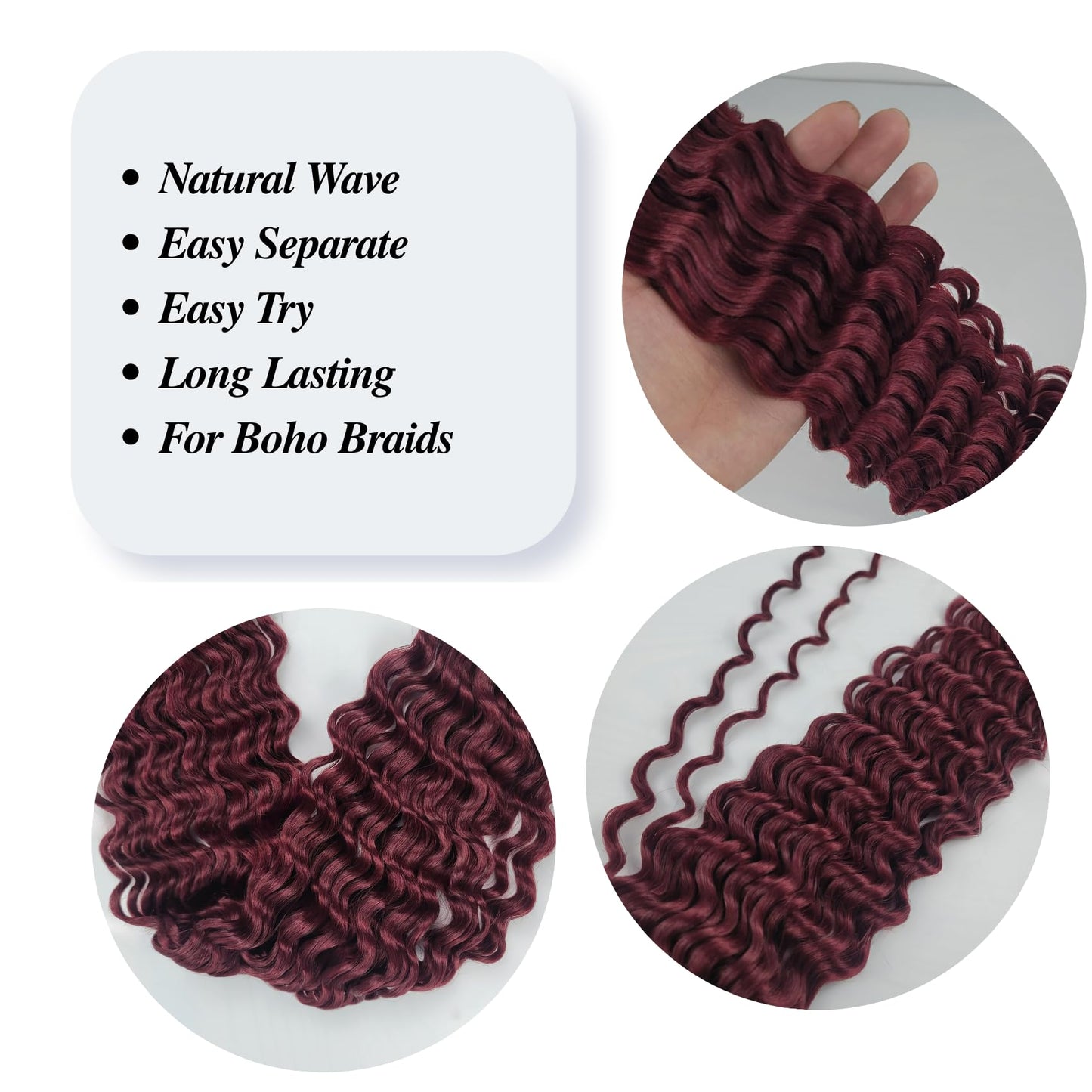 Burgundy Boho Braiding Hair Curly Braiding Hair for Boho Braids Pre stretched Knotless Hair for Bohemian Braids(30 inch, Packs o