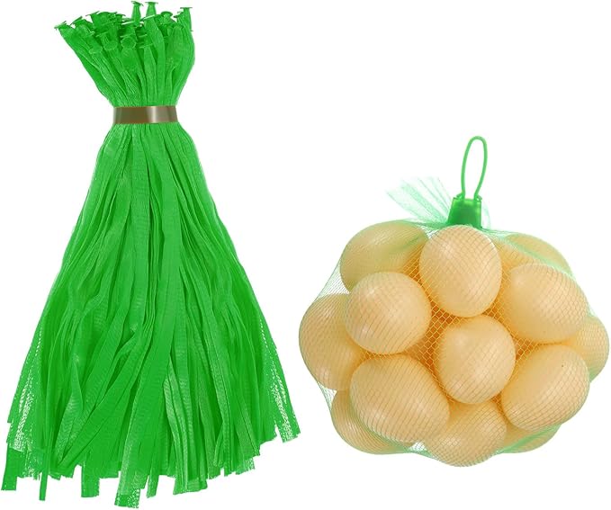 uxcell 100Pcs Reusable Produce Mesh Bags, 30cm Mesh Nylon Netting with Loop-Style Closures, Stretchable Egg Hatching Bags for Fruit Vegetable Storage, Green