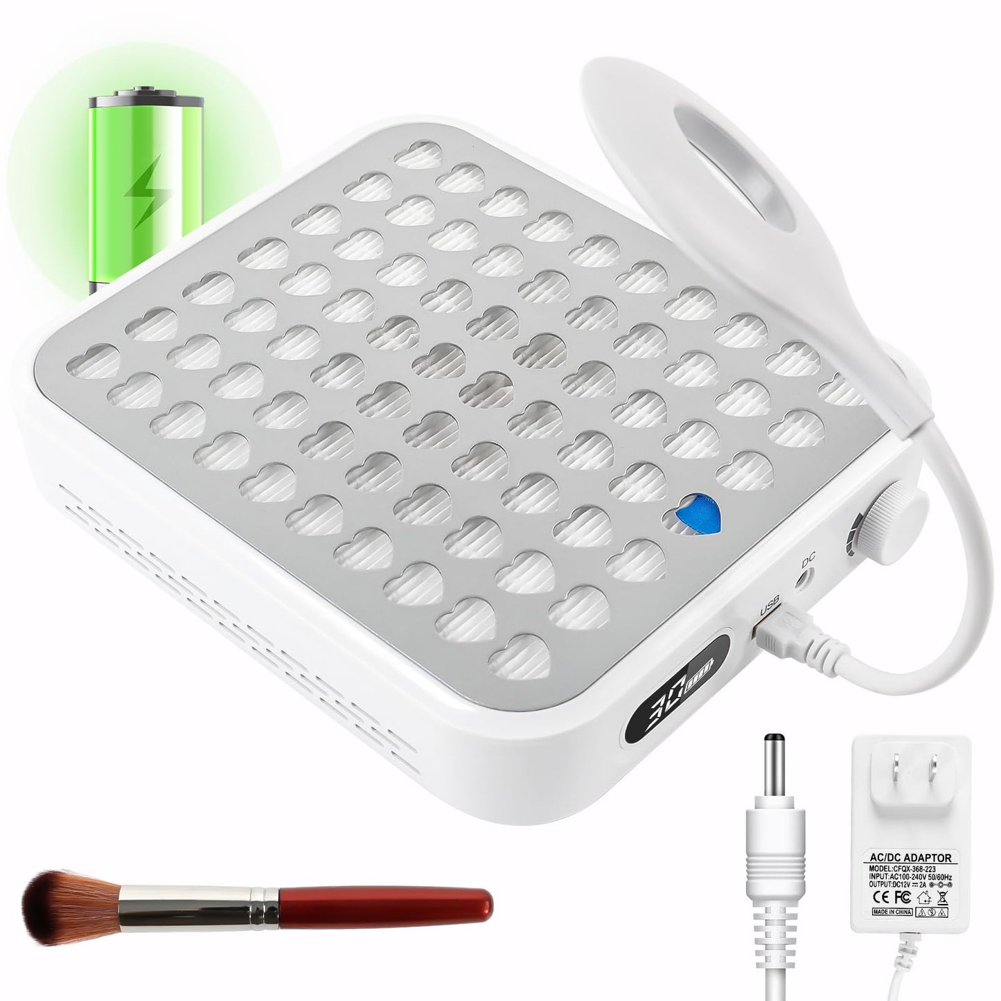 ANGNYA Nail Dust Collector with Lamp,Vacuum Fan Rechargeable Dust Collector with Dust Brush Powerful Brushless Dust Collector fo