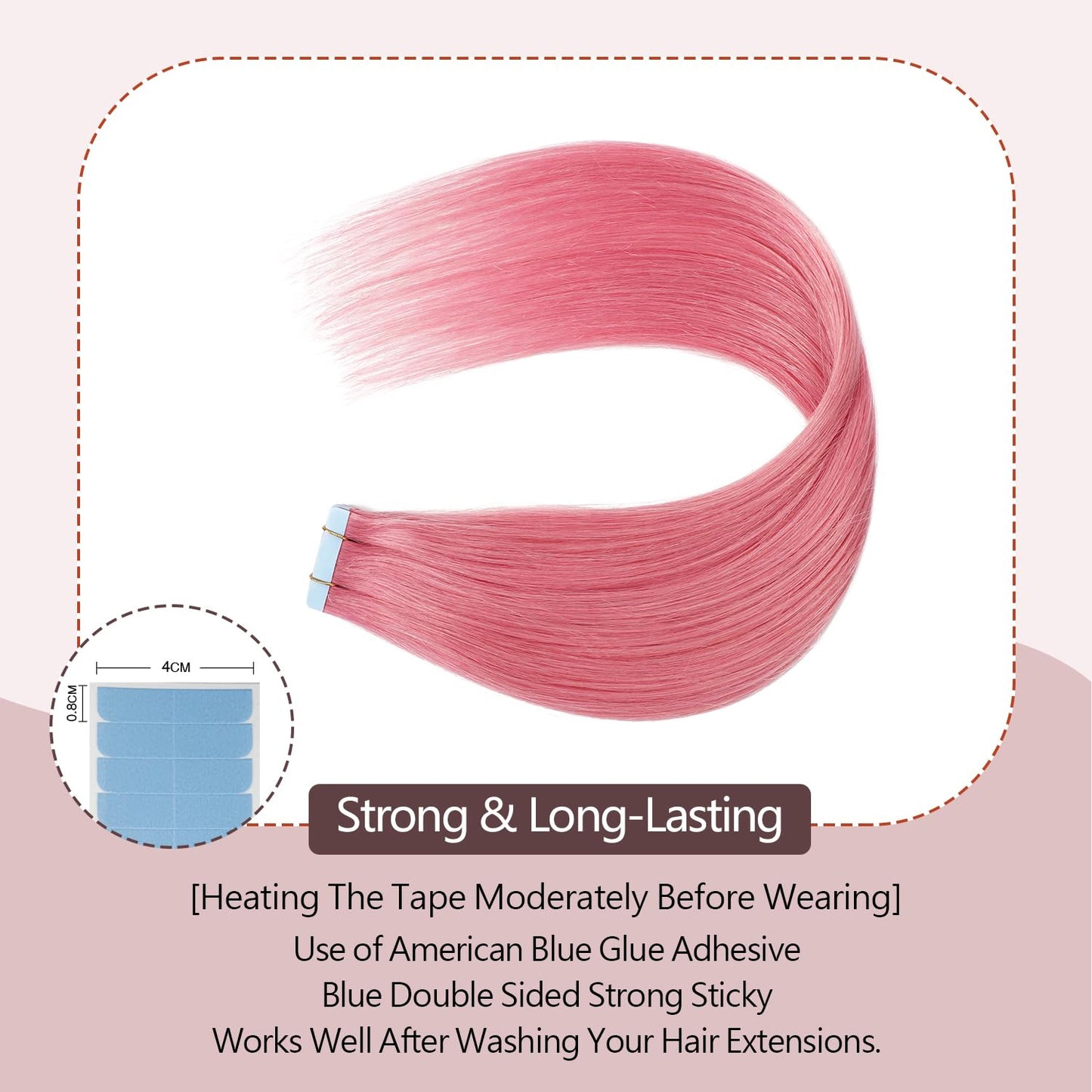 Sunya Tape in Hair Extensions Human Hair Hot Pink Tape in Hair Extensions Straight 16 Inch 10PCS/Pack 20g