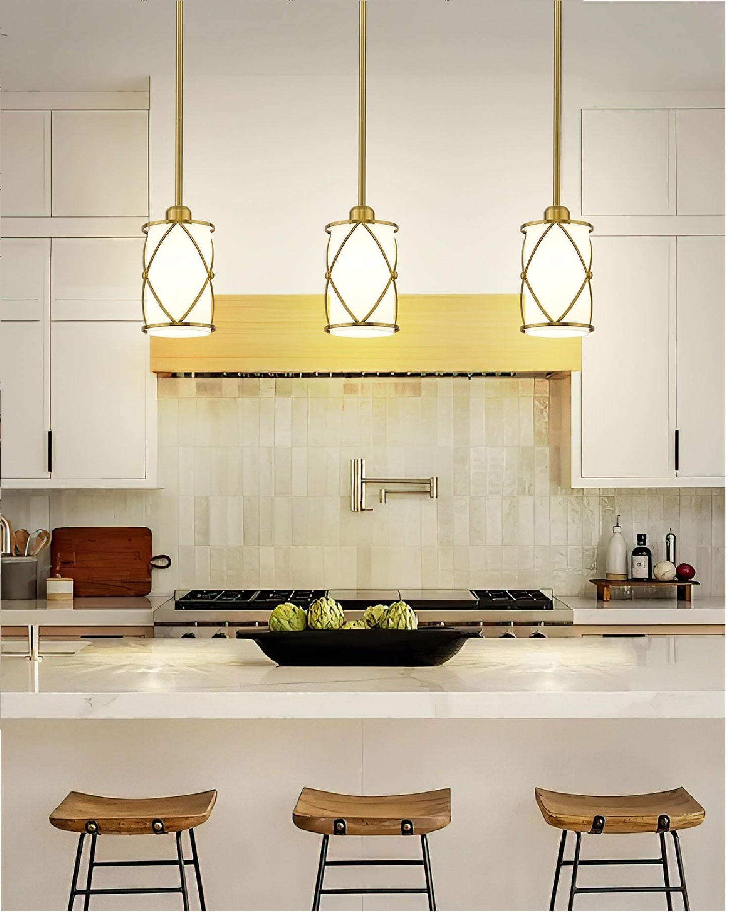 Osimir Brushed Gold Pendant Lights 3 Pack, Modern Milk Glass Hanging Light, 1-Light, CH9176BGW-3PK