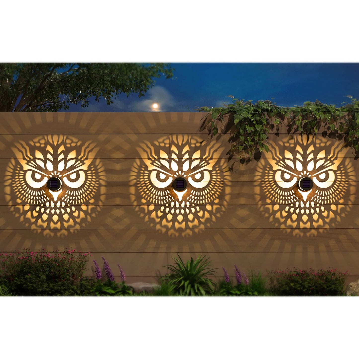 Gardencave Solar Fence Lights 4 Pack Owl Theme Waterproof Outdoor Wall Deck Step Lights for Garden Patio Yard Decor