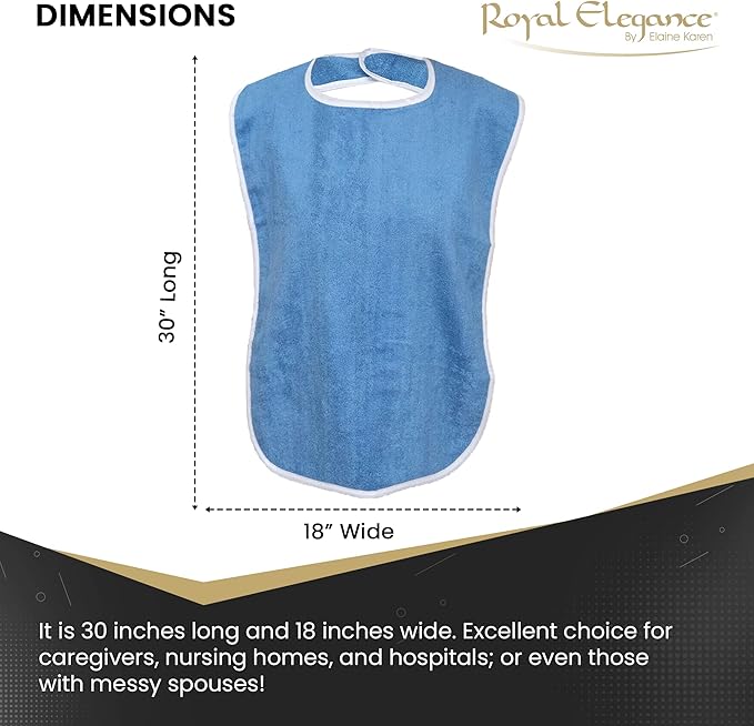 Elaine Karen 1 Pack Premium Adult Bibs for Women & Men, Eating Cloth for Elderly Seniors and Disabled, Adjustable, Terry Bib Clothing Protectors, Machine Washable, Blue