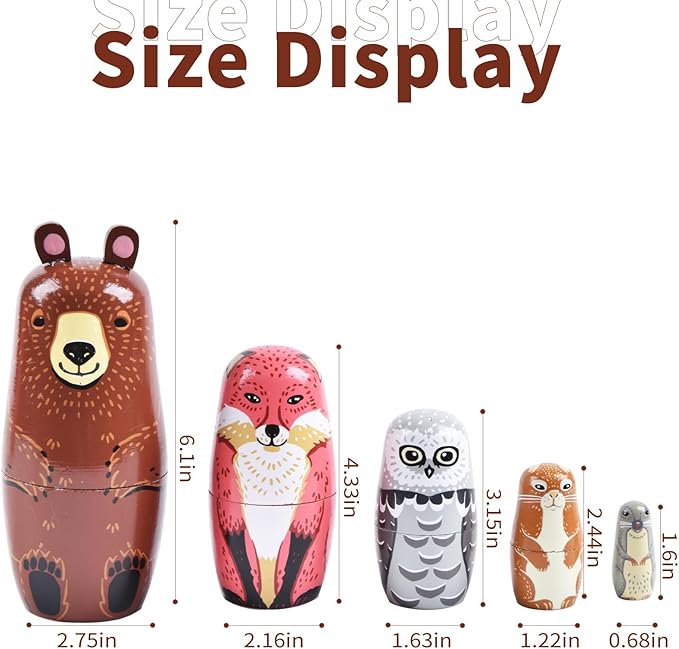 Nesting Dolls, Nesting Easter Eggs Toys, Wooden Handmade Matryoshka Dolls for Kids Birthday or Home Decoration (Bear)