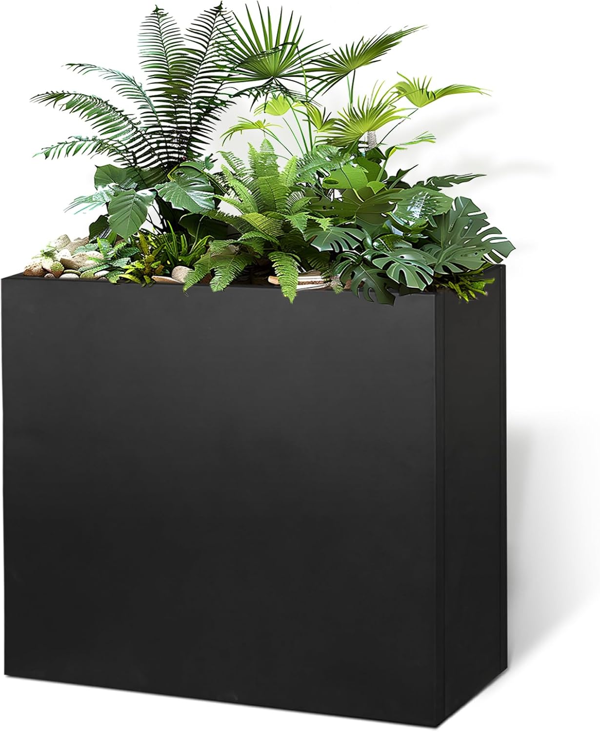 Galvanized Steel Metallic Heavy Planter for Outdoor Plants Metal Outdoor Planter Spliced Flower Box with Partitions for Outside,Indoor,Garden (Black, 32 * 15 * 24)