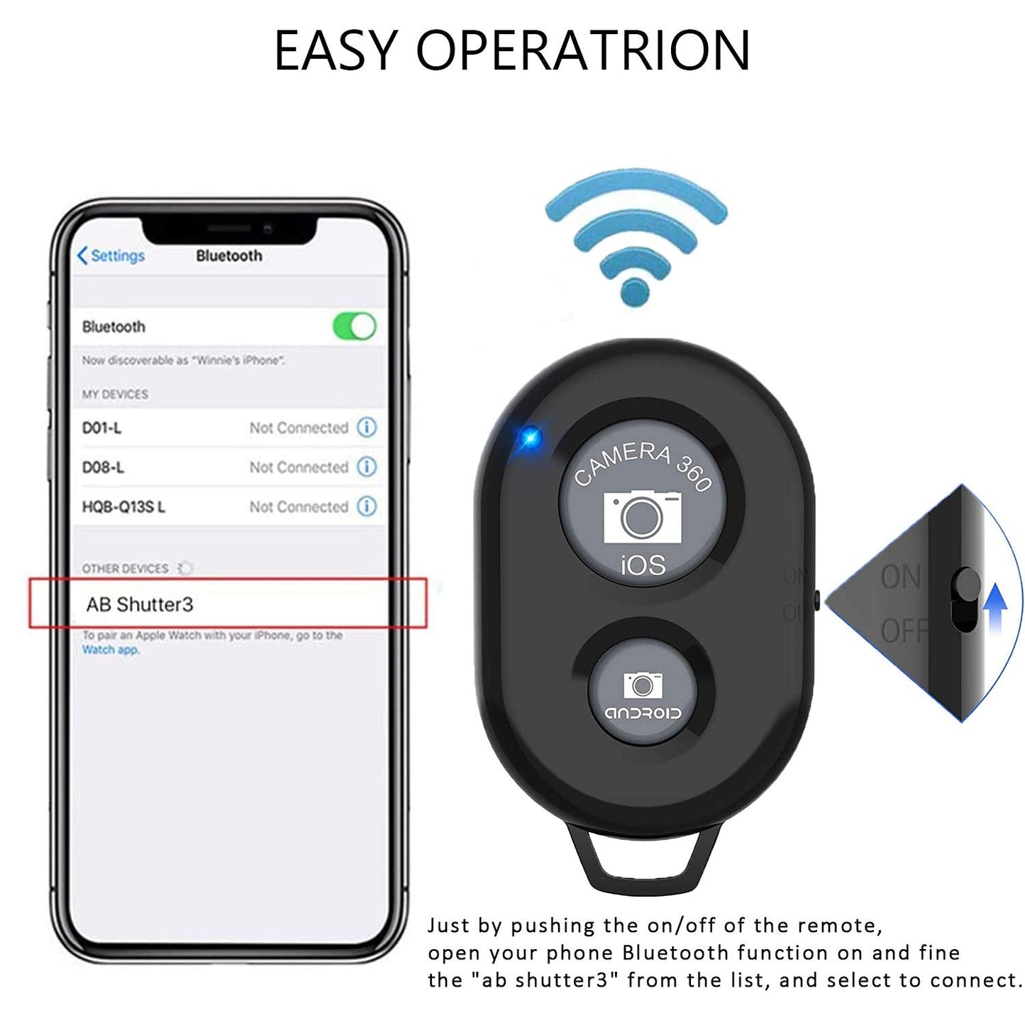 Cellphone Remote Shutter For Smartphones And Tablets, Aoqiyue Wireless Camera Remote Control Compatible With Iphone/Android Cell