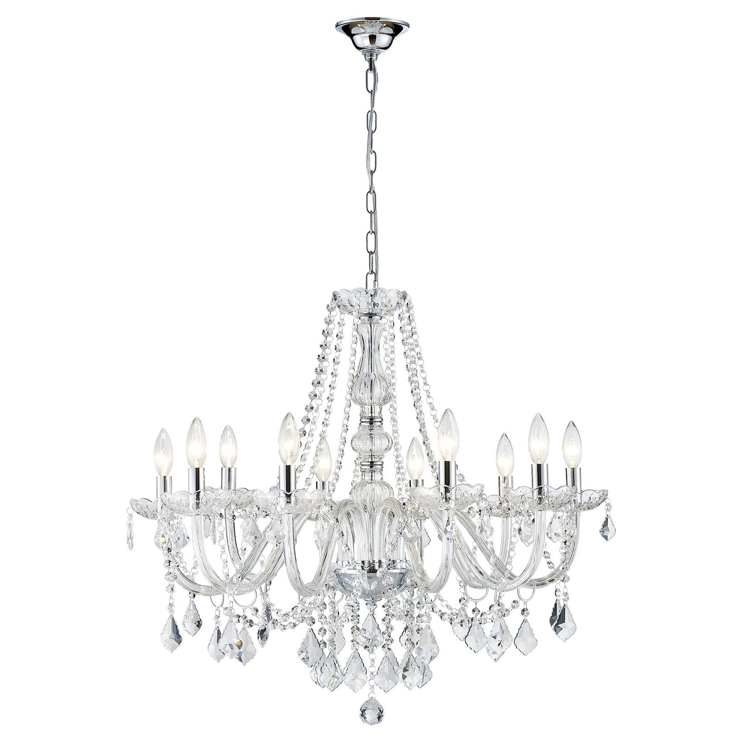 ANJIADENGSHI Large Crystal Chandelier, 10-Lights, Chrome, 30.3in H x 26.8in W, Model CL-3141CH-10,