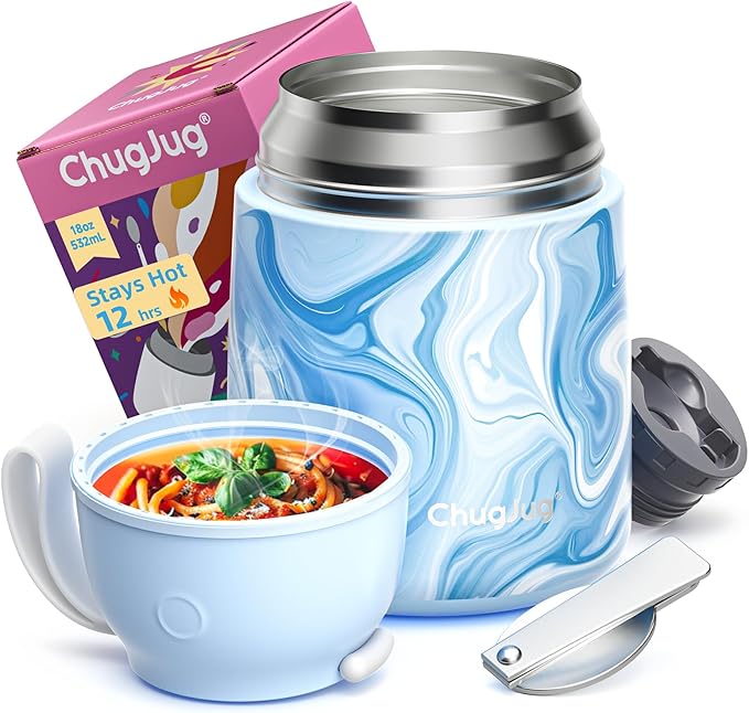 Thermo for Hot Food for Adults Kids | Wide Mouth, 18 oz Insulated Food Jar with Spoon, Leakproof Soup Thermo for School Office Travel, Thermal Steel Lunch Container Easy to Carry (Blue)