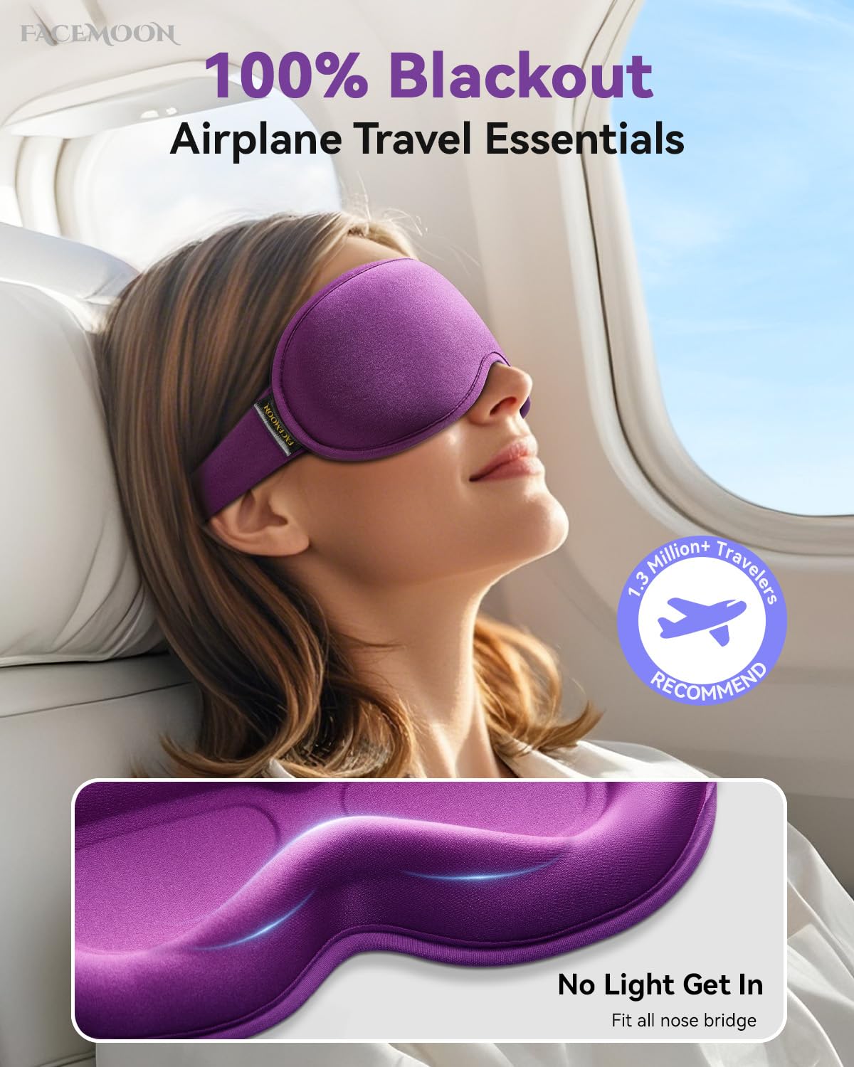 Weighted Eye Mask for Women - 3D Blackout Sleep Mask for Deep Sleep, Postpartum Gift, Lash-Friendly - Long Flight Travel, Cruise Ship, Car Camping Essentials, Purple