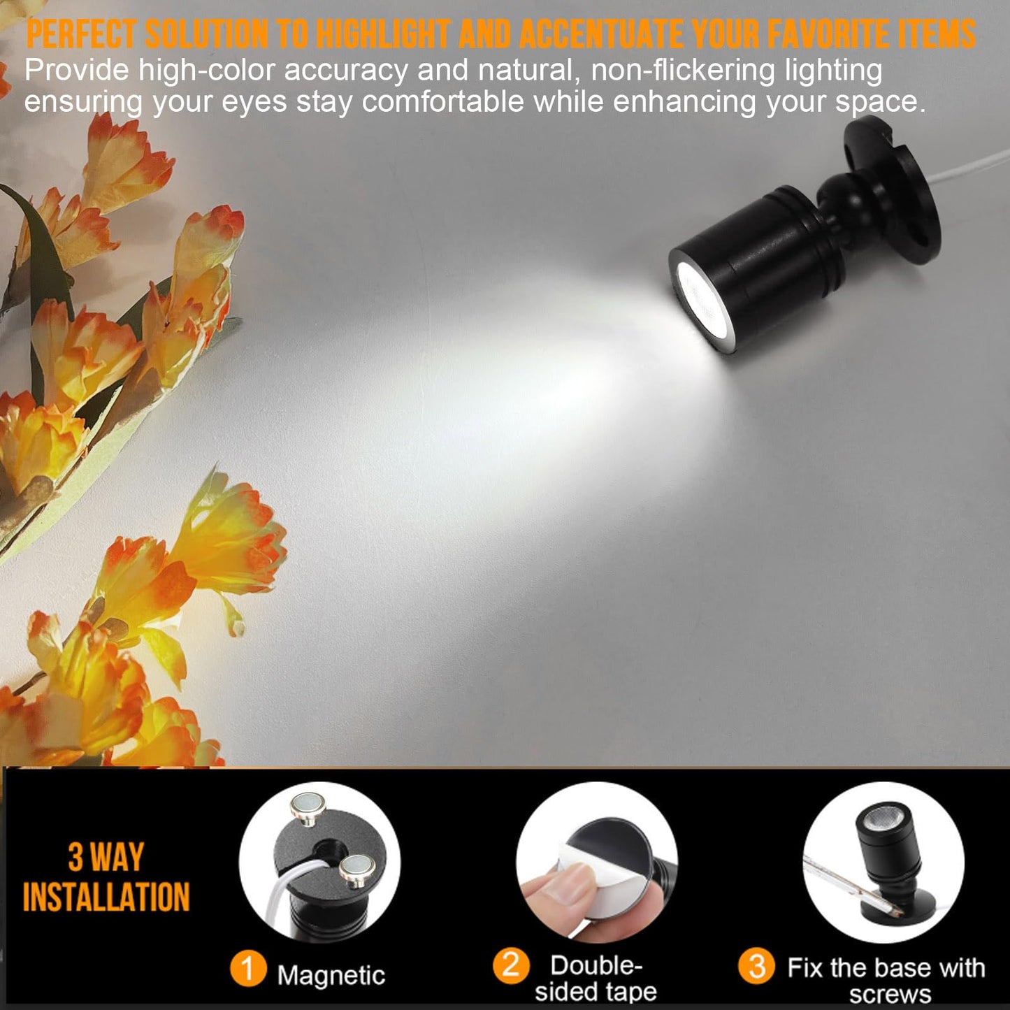 Taysing LED Spot Light Mini Accent Lights for Display, Cold White, 4 Pack with Smart Switch, Model 3130314011