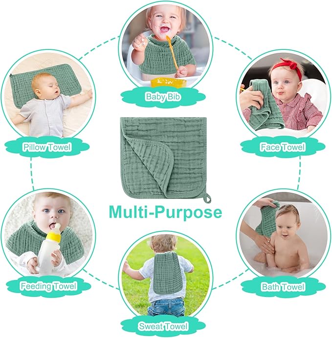 Accmor 12 Pack Muslin Burp Cloths 100% Cotton 20''x10'' Large Extra Soft and Absorbent Baby Burping Cloth for Boys Girls