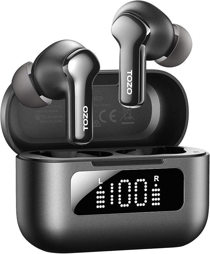 TOZO Hybrid Active Noise Cancelling Wireless Earbuds with 6 Mics AI Clear Call Ear Buds 68H Playtime with LED Display 32 P...