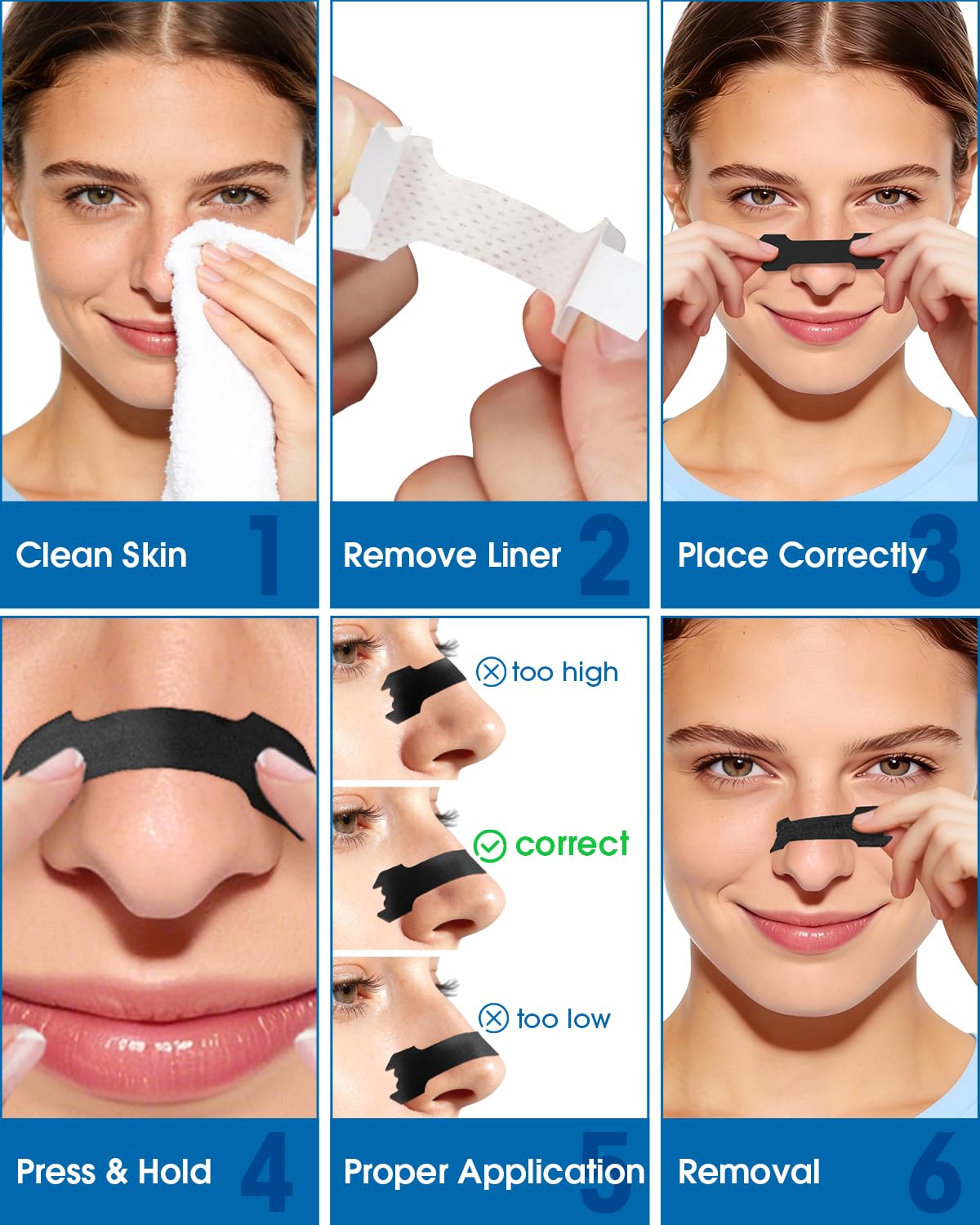 MQ 100ct Nasal Strips for Snoring Black Nose Strips for Breathing Extra Strength Snore Strips to Open Nasal Passages, Relieve Nasal Congestion