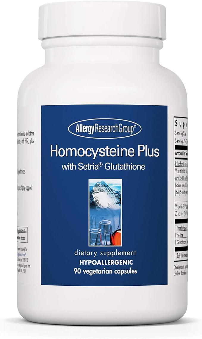 Allergy Research Group Homocysteine Plus Supplement - with Setria Glutathione, Vitamin B Complex, Trimethylglycine, Vegetarian Capsules - 90 Count