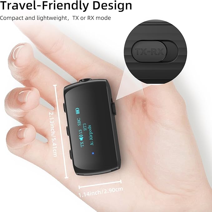 Bluetooth Transmitter Receiver for 2 AirPods/Headphones, Flight Bluetooth 5.2 Adapter for Airplane, TV, and Gym with a 3.5mm Audio Jack, Wireless BT Receiver with Mic for Car/Home Stereo