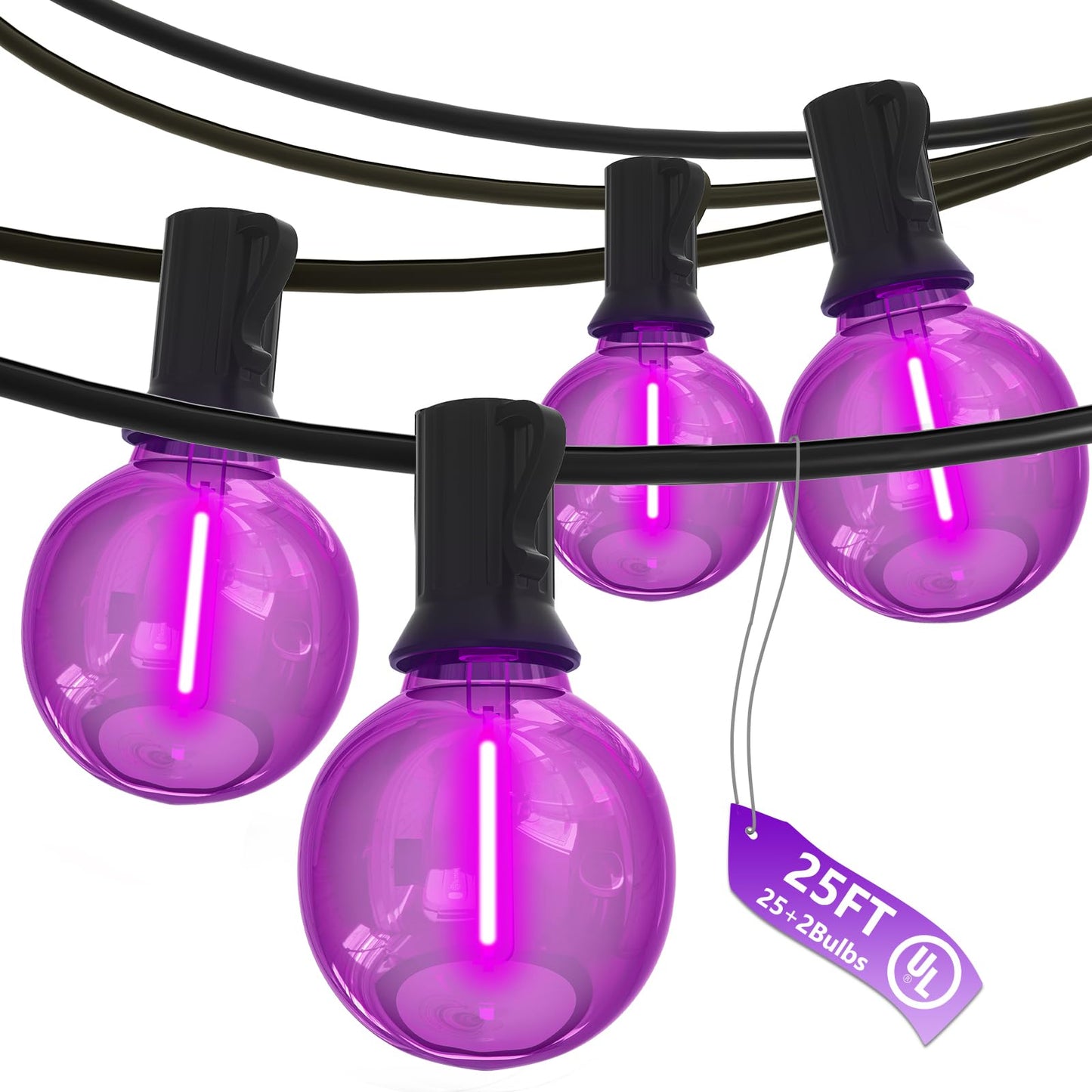 Sunsgne G40 Led Purple Lights Outdoor  25 Feet Halloween Purple String Lights With 25 Count Bulbs For Halloween Thanksgiving Indoor Outdoor Party Festival Haunted House Decor