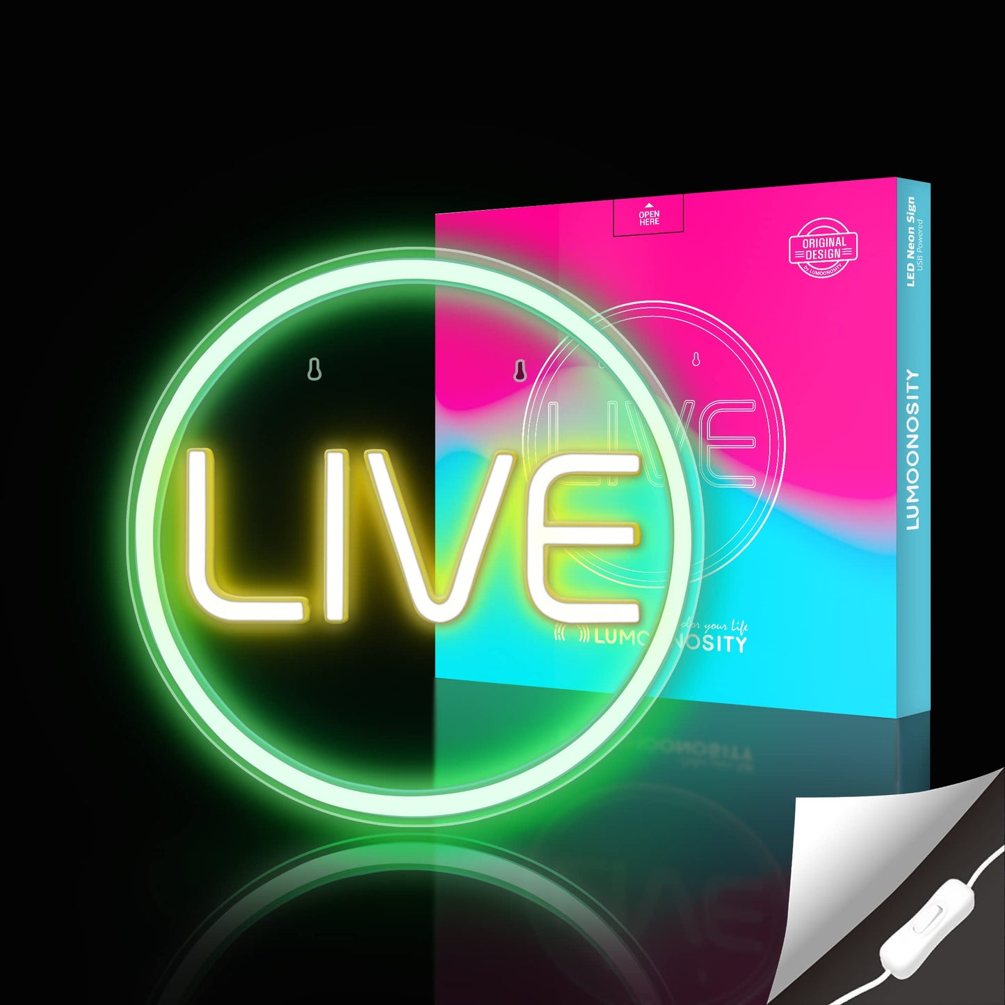 Lumoonosity Live Neon Sign - Green & Yellow LED On Air Light for Streamers - Model NS-LIVE - Acrylic Material