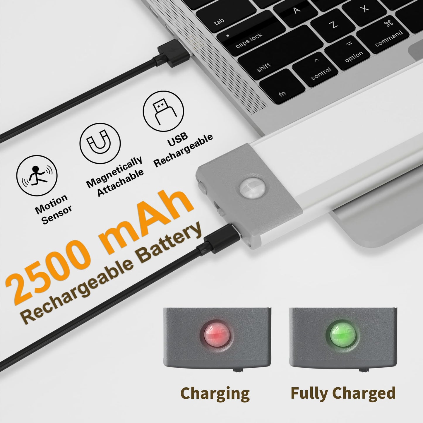 Lepotec 54 Led Under Cabinet Light, Rechargeable Wireless Motion Sensor, Ultra Thin Design, Silver-White, 12.5 (2 Pack)