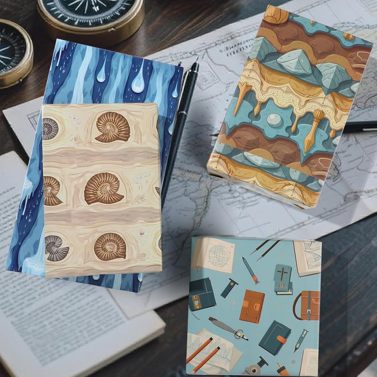 Pineraap Geology Wrapping Paper 12 Sheets Rock & Fossil Themed Designs Gift Wrap for Geology Lovers,Geologist,Science Teachers,School Supplies,20"×28"