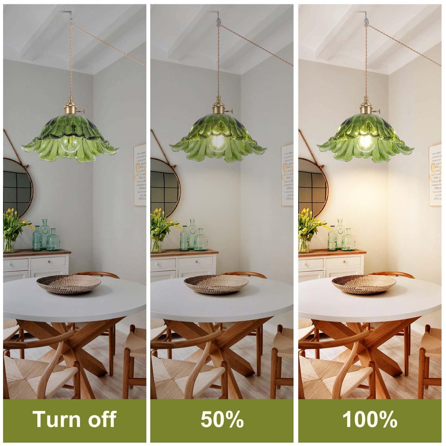 Loiogohot Plug In Pendant Light Fixtures Hanging Light Fixture Corded On/Off Switch 11 Inch E26 Green Glass Lampshade Pendant Lighting For Kitchen Island  Bedroom  Dining Room