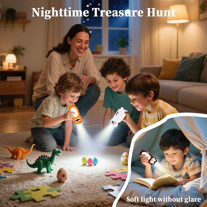 KunHe 4 Pack Animal Flashlights Stocking Stuffers Kids Small Mini LED Flashlight Camping Essentials for Kids Toddlers Lantern Cute Flashlight Christmas Gift for Girls Boys