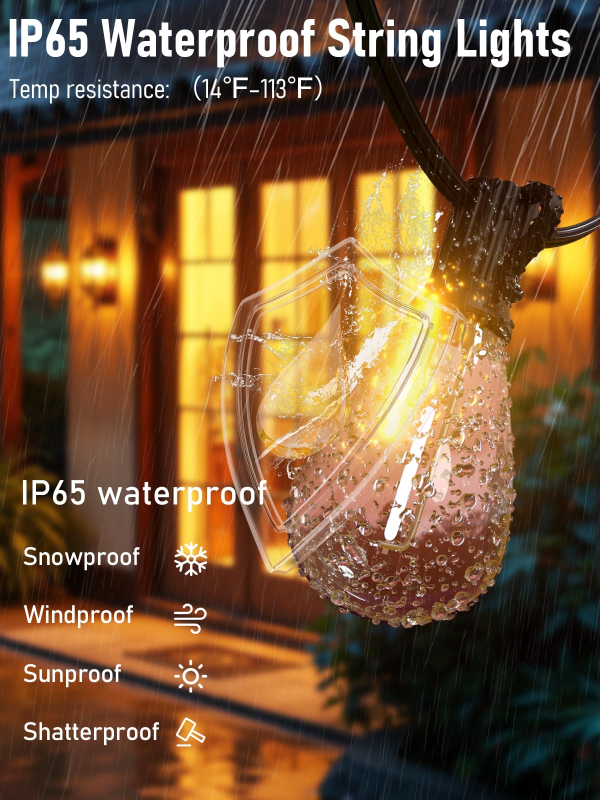 luckystyle 100FT LED Outdoor String Lights, 35+1 Shatterproof Bulbs, Waterproof, Dimmable, Warm White-2700K, Model S11