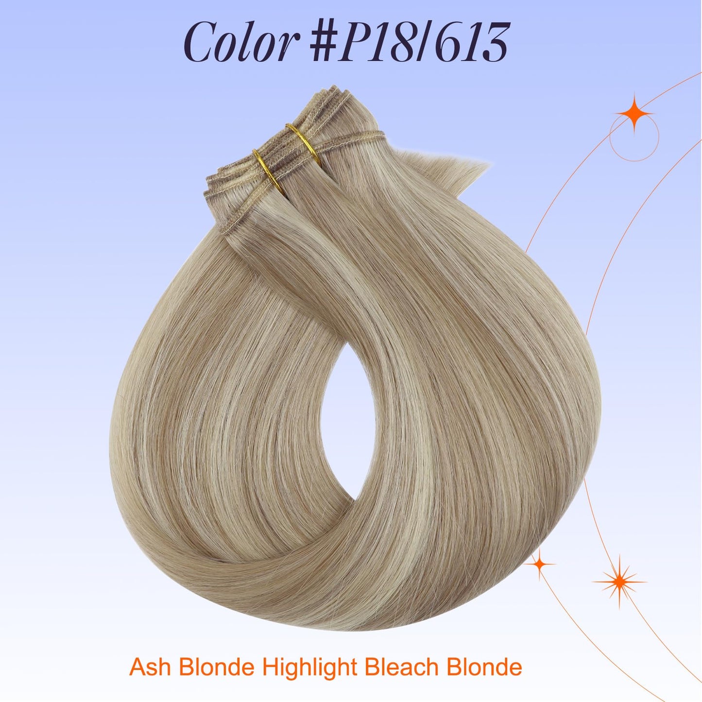 Full Shine Sew In Extensions Real Human Hair Weft Seamless Hair Extensions 14 Inch Color #18P613 Ash Blonde Highlight Bleach Blo