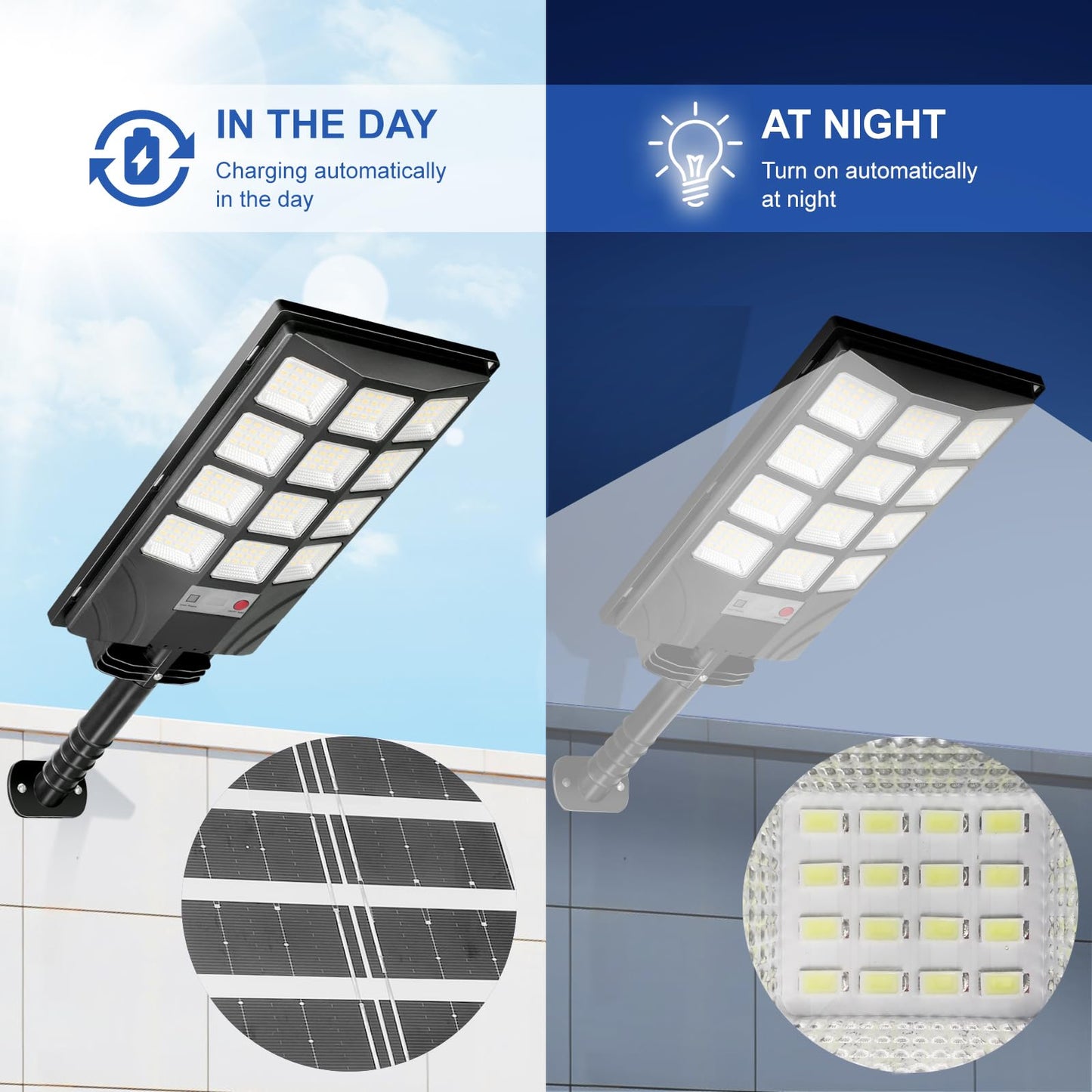 Atoechie 4-Pack Solar Street Lights, 20000lm, Dual Motion Sensors, Dusk to Dawn, IP66 Waterproof, 4*192LED, Black, Model AT192SL