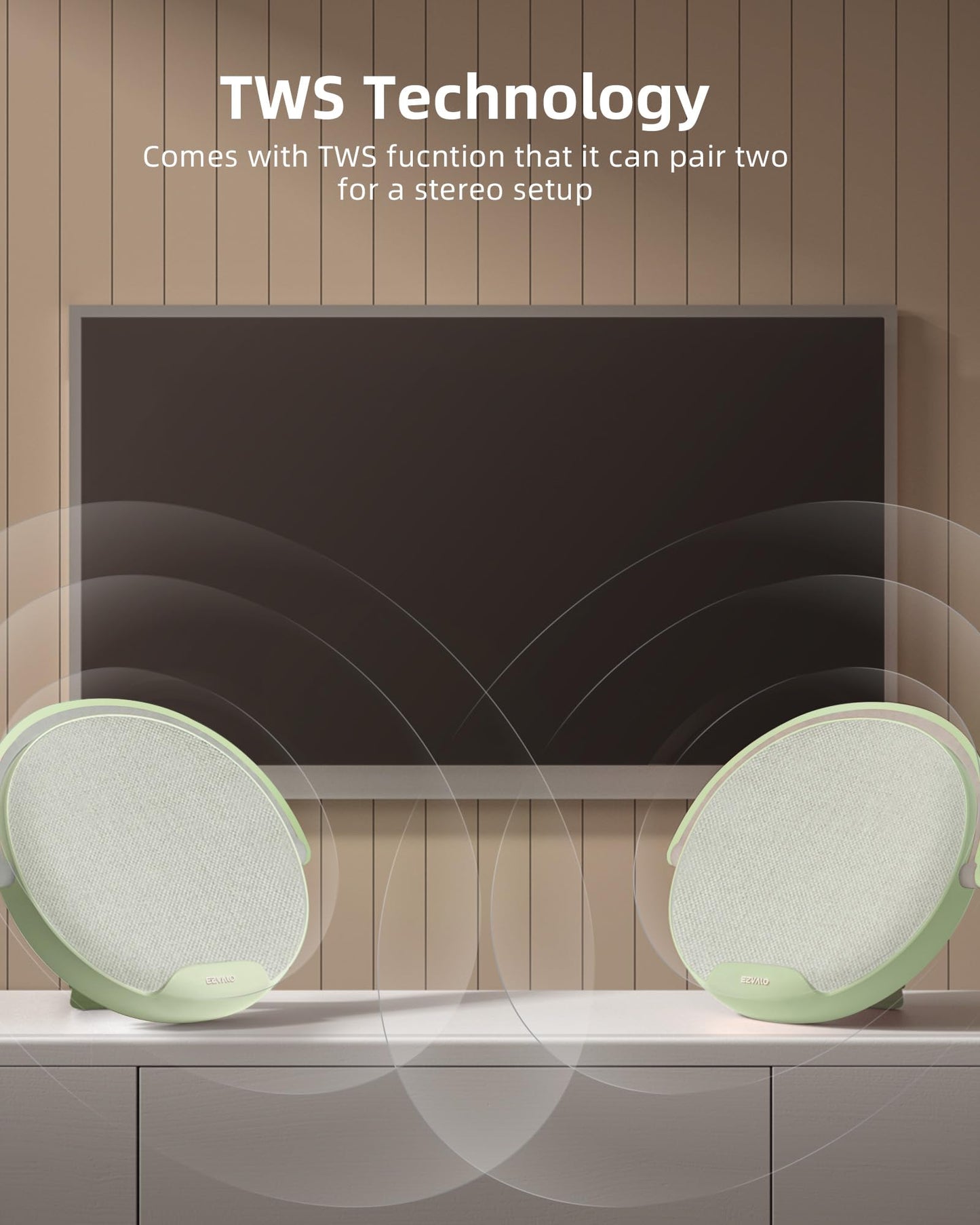 EZVALO Bedside Lamp with Wireless Charger, Dimmable LED Night Light, Bluetooth Speaker, Jasmine Green