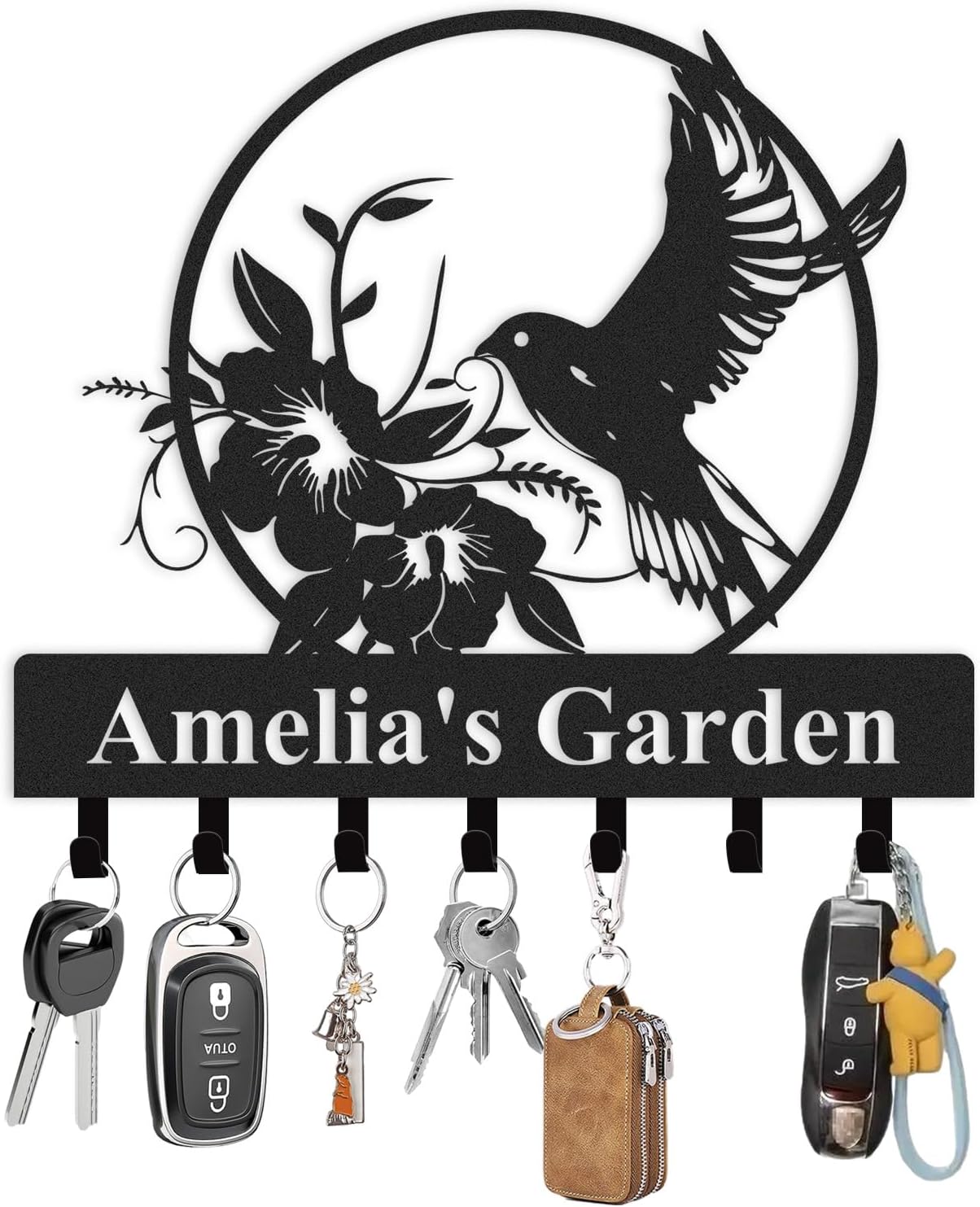 Personalized Key Holder for Wall, Custom Metal Key Holder Wall Mount with Bird Design, Key Hanger Coat Rack, Wall Metal Decor for Living Room Entryway Farmhouse Office, Home Decor