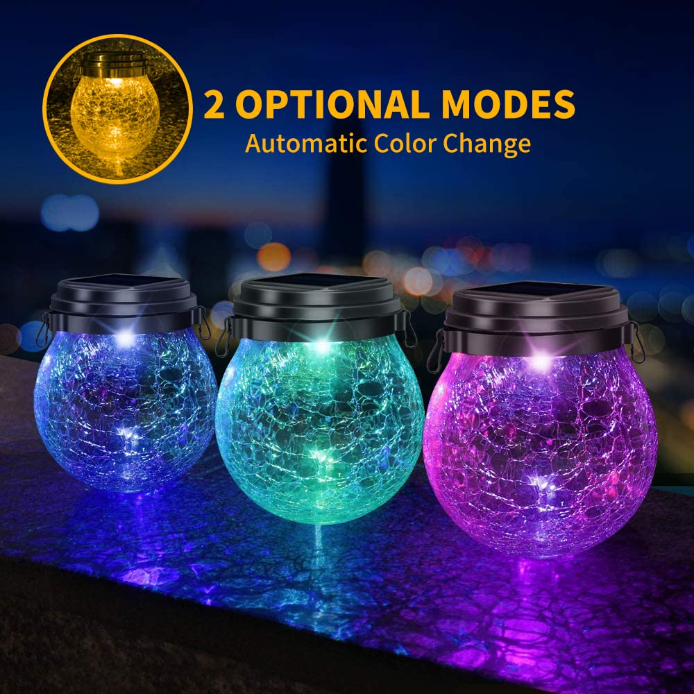 Dbf Solar Lanterns - Amber Warm 2-Pack  le Glass Ball, Waterproof Hanging Patio Lights, Stainless Steel Decor
