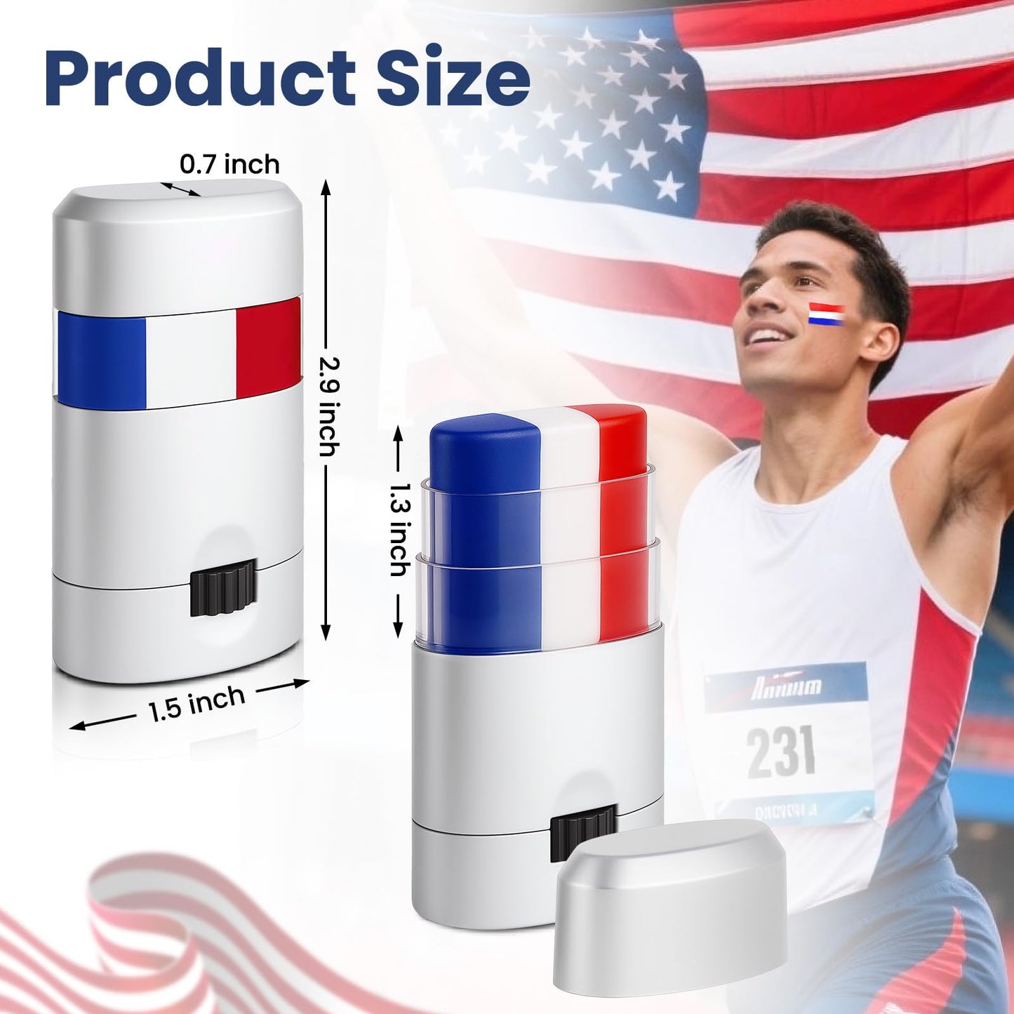 4PCS Red White and Blue Face Body Paint Sticks- Patriotic Pride 4th of July Accessories for Women, Eye-Black Stick Baseball Soft