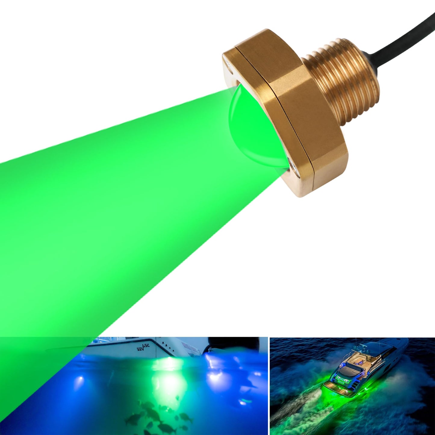 NBWDY Boat Drain Plug Light, 4100LM IP68 LED, Remote Control, Green, 1 Pcs, Bronze Housing