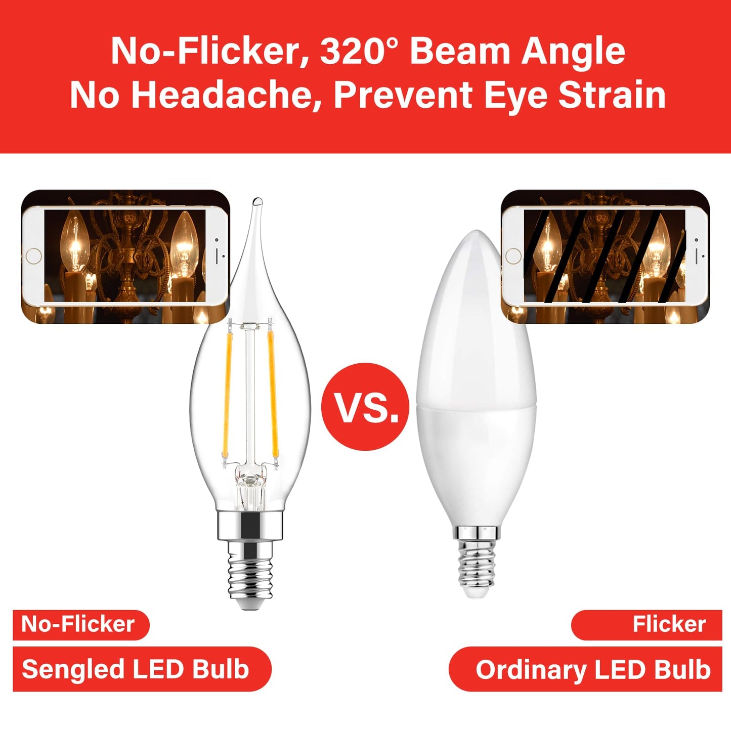 Sengled E12 LED Light Bulbs 60W Equivalent Dimmable 24 Pack Clear Glass 2700K Soft White