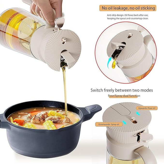 2025 New 18.6oz/550ml Olive Oil Sprayer for Cooking, Leak Glass Olive Oil Dispenser Bottle, 2 in 1 Oil Dispenser and Oil Sprayer, Switch Between Mist & Precision Pour for Air Fryer, BBQ, Salad,Baking