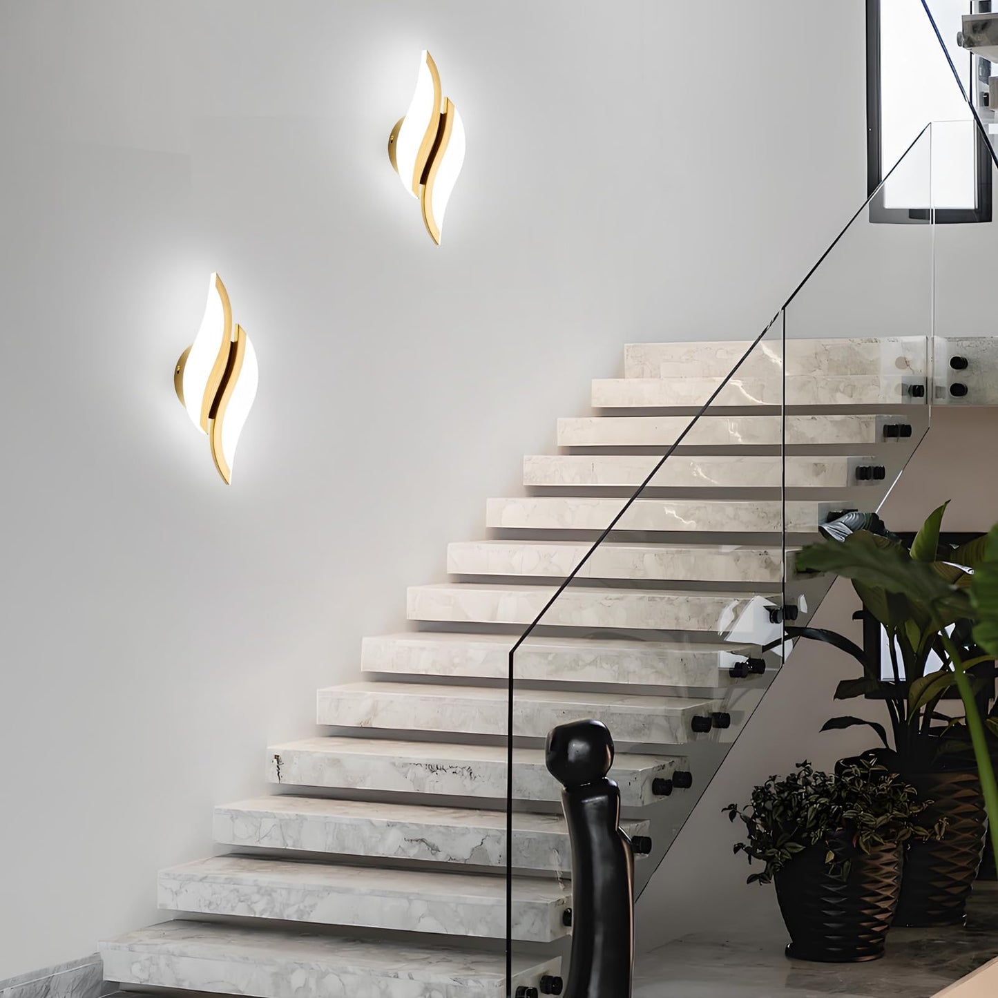 Caneoe Modern Led Wall Sconce 6000K Cold White Black Indoor Wall Light Fixtures Acrylic Wall Sconce Lighting For Living Room Bedroom Bedside Bathroom Hallway Stairway Wall Lamp (Gold  1 Pack 6000K)