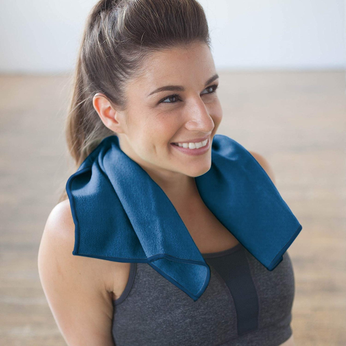 Shandali Hot Yoga GoSweat Microfiber Hand Towel in Super Absorbent Premium Evening Blue Suede for Bikram, Pilates, Gym, and Outdoor Sports. 16 x 26.5 inches.