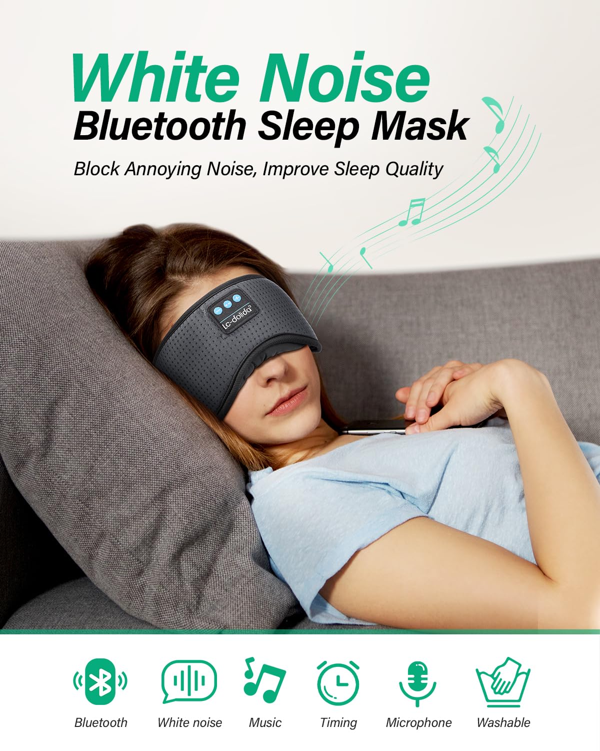 LC-dolida Sleep Headphones, White Noise Bluetooth Sleep Mask 3D Breathable Wireless Eye Mask for Timing, Sleep Mask with Bluetooth Headphones for Side Sleepers Travel,Cool Gadgets for Women Men(Grey)